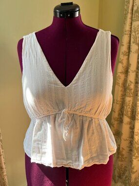 White V-neck Tank Top with Tie Detail